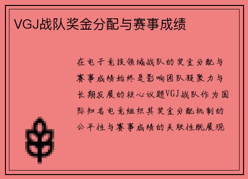 VGJ战队奖金分配与赛事成绩